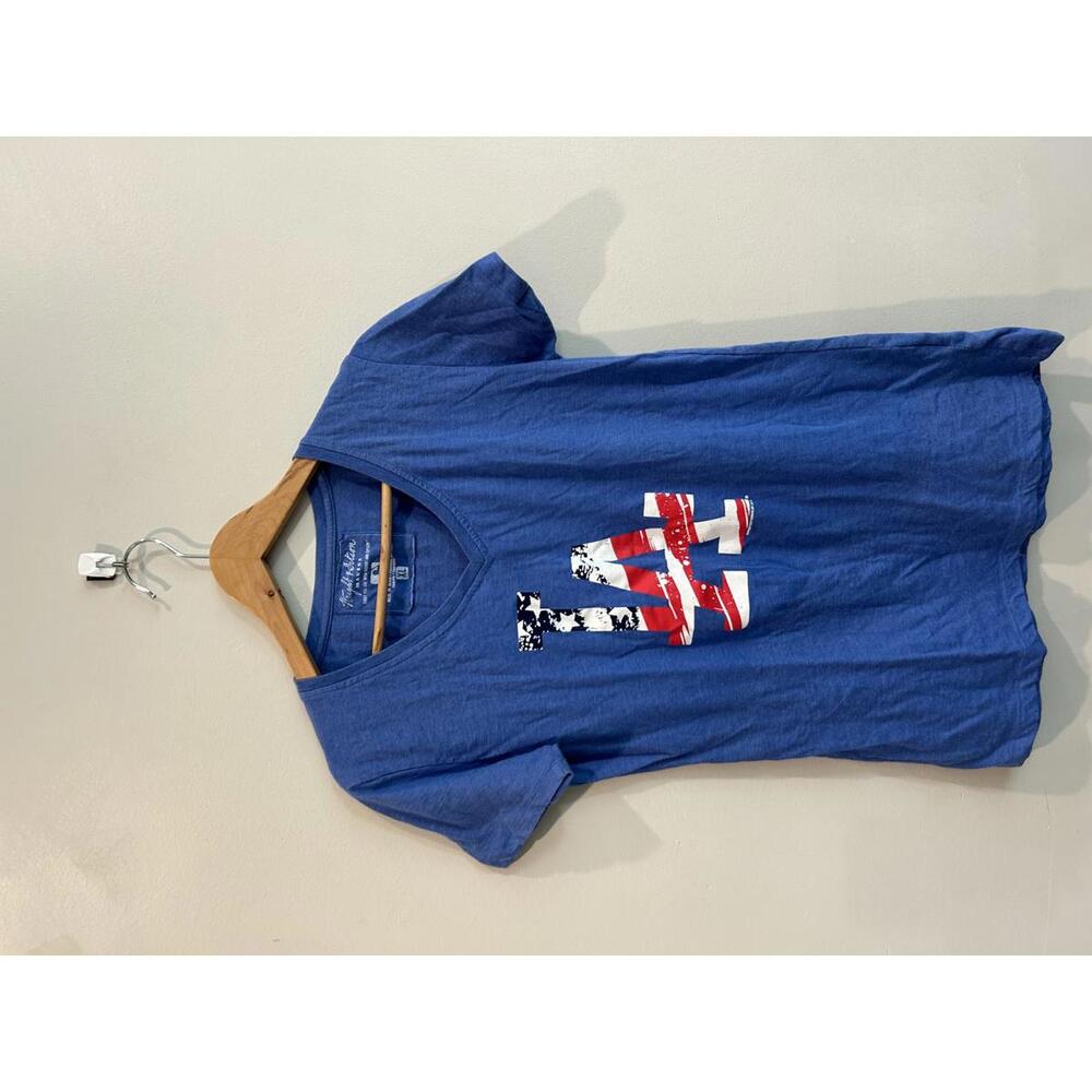 Women’s LA Dodgers T-Shirt Wright & Ditson XL Blue USA Flag Logo MLB